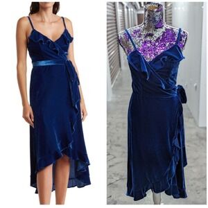 Y2K Coquette‎ Velvet Slip Dress Navy BCBG Asymetrical Party NWT M Dark Academia